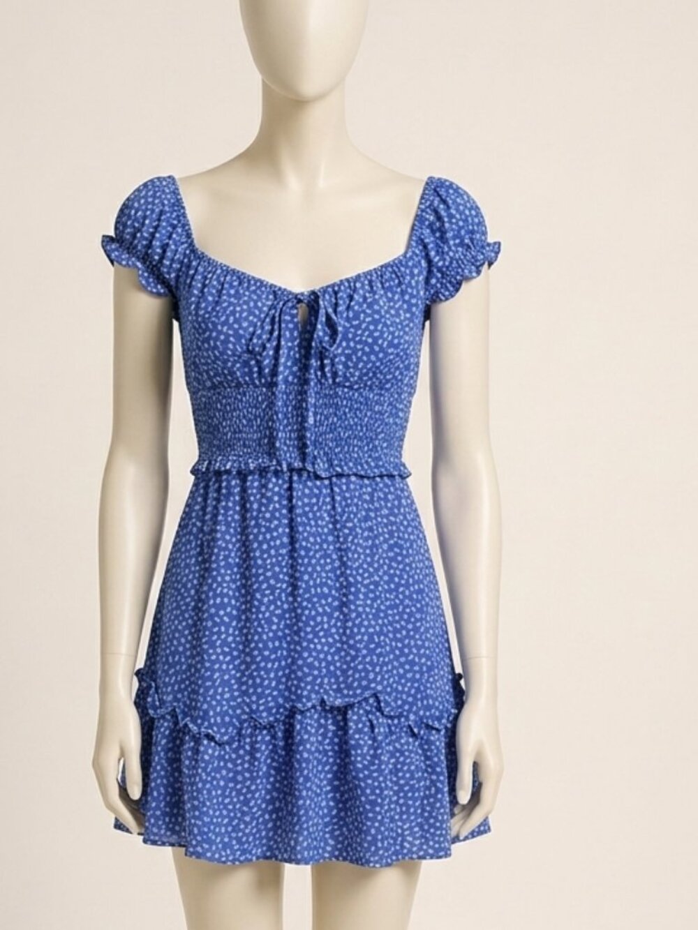 Wenrie Blue Sweetheart Neck Ruffle Sleeve Mini Dress Size M New Sealed